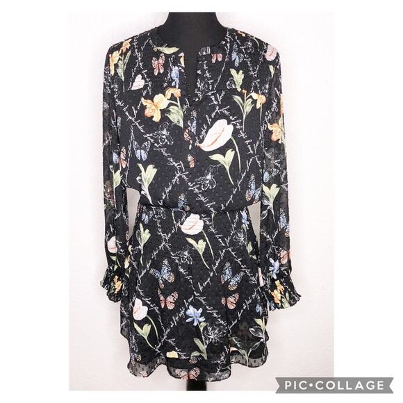 White House Black Market Dresses & Skirts - WHBM black floral butterfly Love at First Sight sheer overlay dress size Small